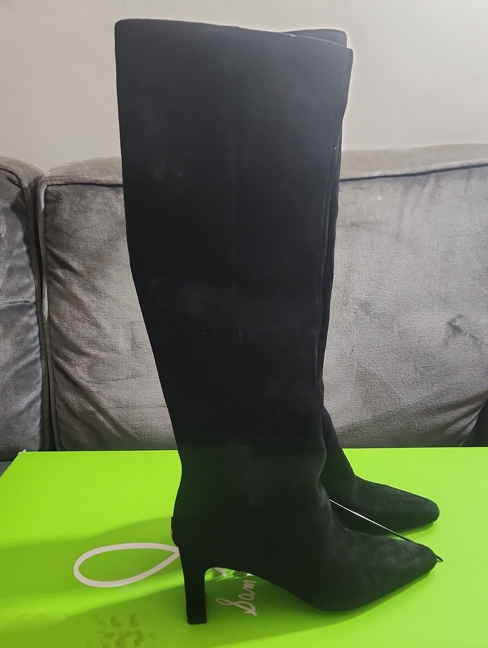 NWT Sam Edelman Sylvia  Black Suede Knee High Pointed Toe Boots Sz 5.5
